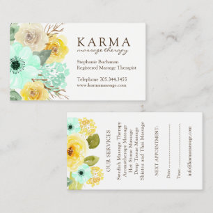 Mint and Yellow Floral Business Cards