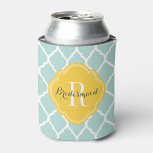 Mint and Yellow Moroccan Quatrefoil Monogram Can Cooler