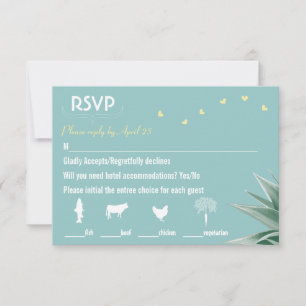 Mint and Yellow Succulent Wedding RSVP Card