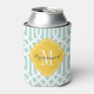 Mint and Yellow Trellis Monogram Can Cooler