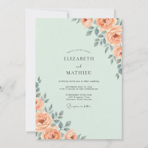 Mint Apricot Foliage Eucalyptus Wedding Invitation