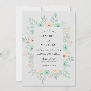Mint Apricot Wreath Wedding Invitation