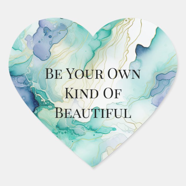 Mint Aqua Blue Ink Marble Heart Sticker (Front)