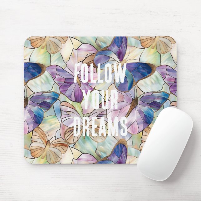Mint Aqua Blue Purple Butterflies Mouse Pad (With Mouse)