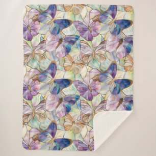 Mint Aqua Blue Purple Butterflies Sherpa Blanket