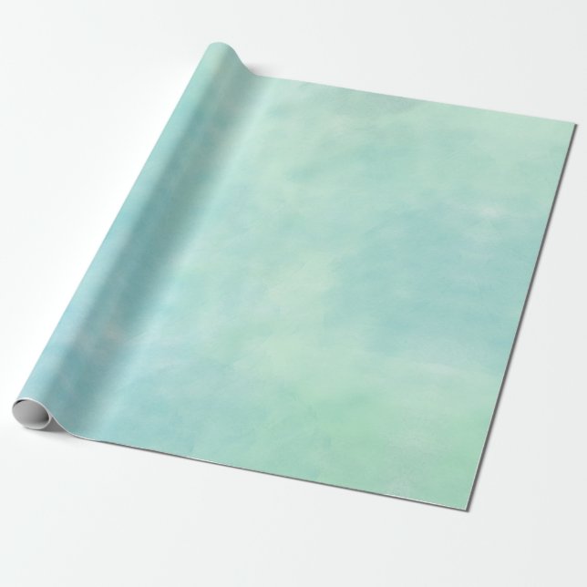 Mint Aqua Blue Tie Dye Watercolor Wrapping Paper (Unrolled)