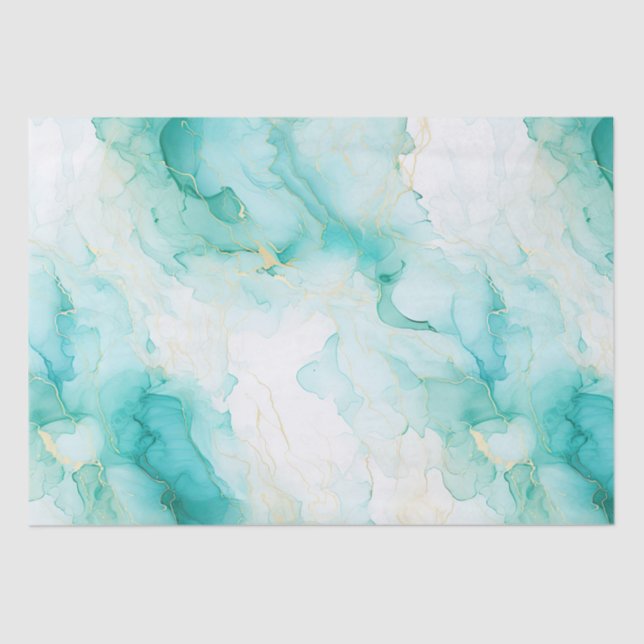 Mint Aqua Glam Elegant Gold Marble Tissue Paper (Front)
