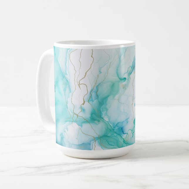 Mint Aqua Ink Marble Coffee Mug (Front Left)