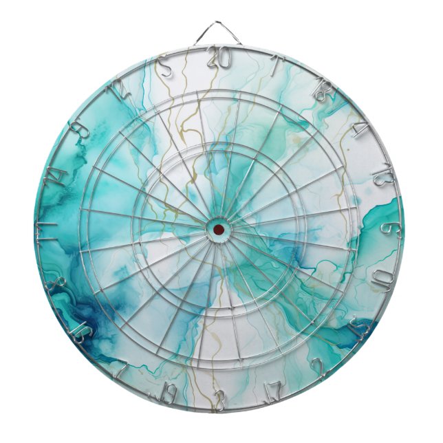 Mint Aqua Ink Marble Dartboard (Front)
