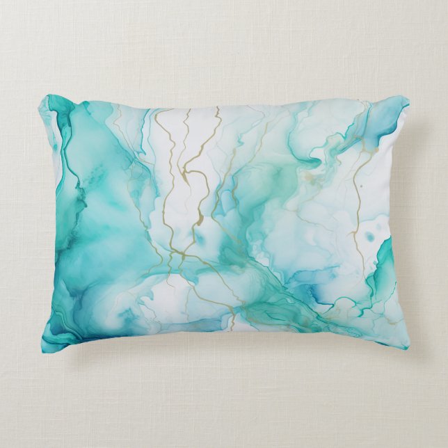 Mint Aqua Ink Marble Decorative Cushion (Front)
