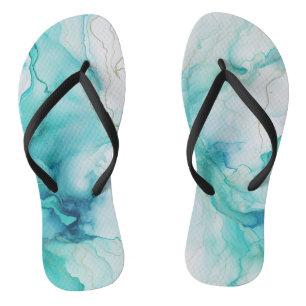 Mint Aqua Ink Marble Jandals