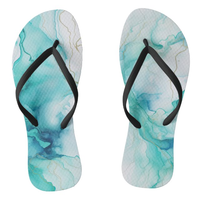 Mint Aqua Ink Marble Jandals (Footbed)
