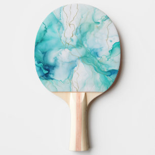 Mint Aqua Ink Marble Ping Pong Paddle