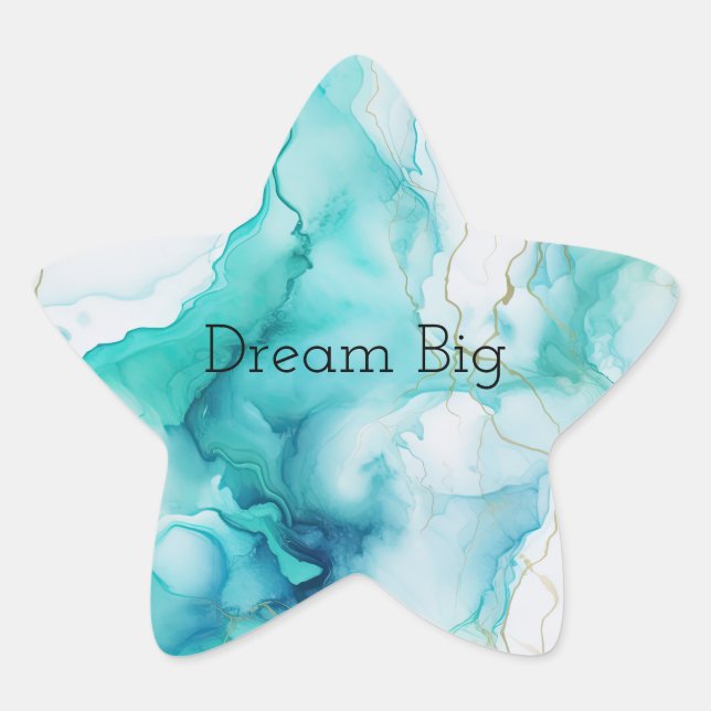Mint Aqua Ink Marble Star Sticker (Front)
