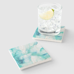 Mint Aqua Ink Marble Stone Coaster