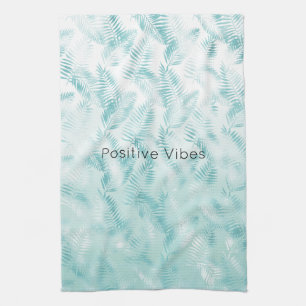 Mint Aqua Ombre Tropical Leaves      Tea Towel