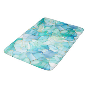 Mint Aqua Pearl Gold Marble  Bath Mat
