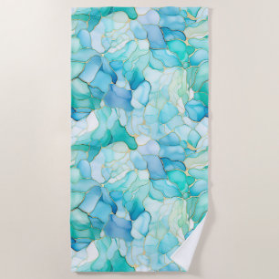 Mint Aqua Pearl Gold Marble  Beach Towel