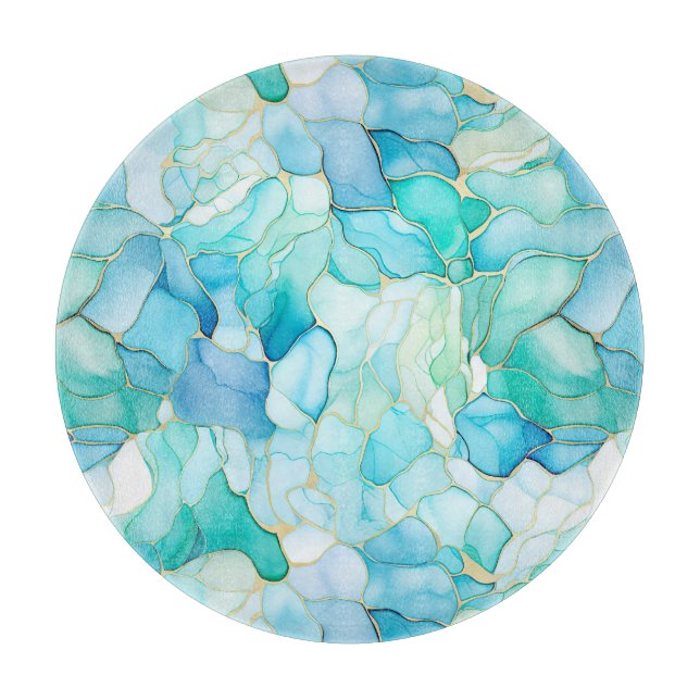 Mint Aqua Pearl Gold Marble  Cutting Board (Front)