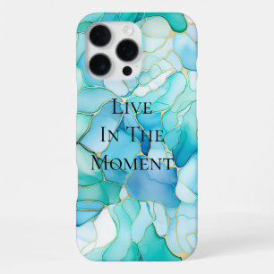 Mint Aqua Pearl Gold Marble iPhone 16 Pro Max Case
