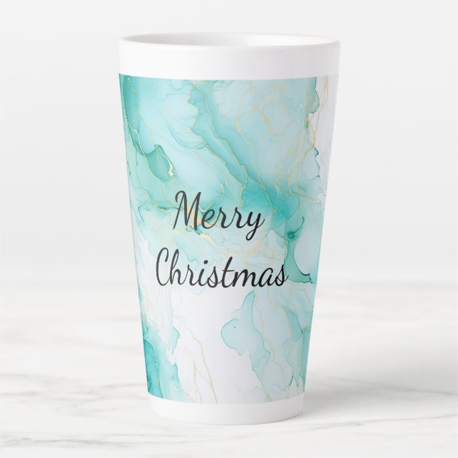 Mint Aqua Pearl Gold Marble  Latte Mug (Front)