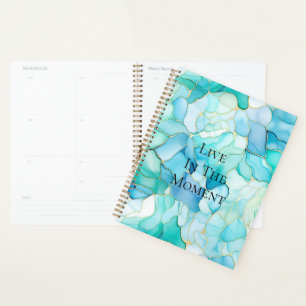 Mint Aqua Pearl Gold Marble Planner