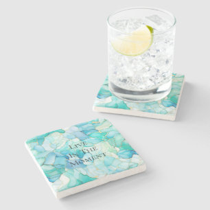 Mint Aqua Pearl Gold Marble  Stone Coaster