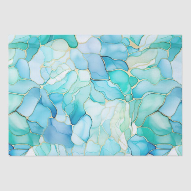 Mint Aqua Pearl Gold Marble  Tissue Paper (Front)