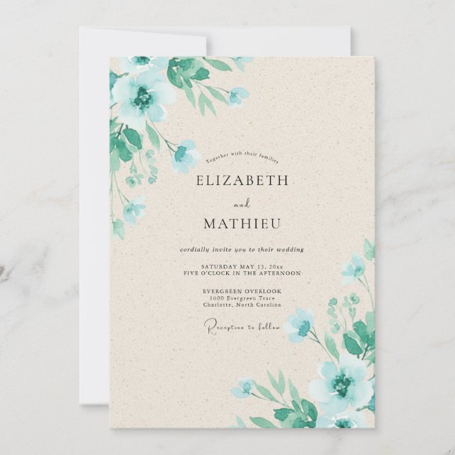 Mint Aqua Petal Wedding Invitation (Front)