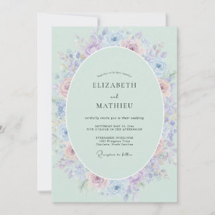 Mint Aqua Ranunculus Eucalyptus Wedding Invitation