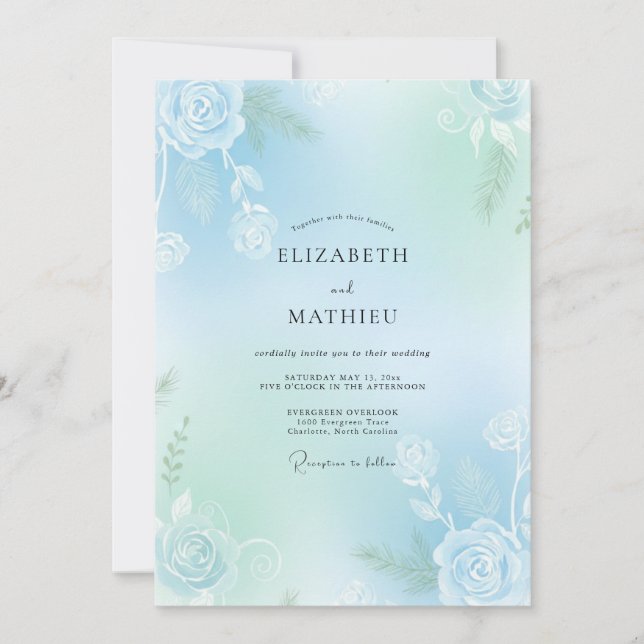 Mint Aqua Soft Rose Wedding Invitation (Front)