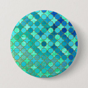 Mint Aqua Teal Gold Oriental Moroccan Tile pattern 7.5 Cm Round Badge