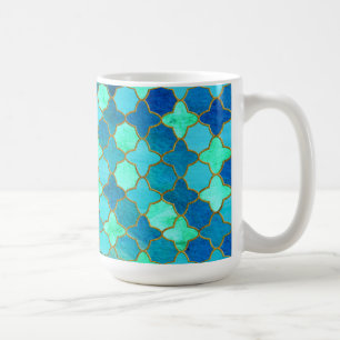 Mint Aqua Teal Gold Oriental Moroccan Tile pattern Coffee Mug