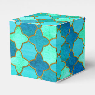 Mint Aqua Teal Gold Oriental Moroccan Tile pattern Favour Box