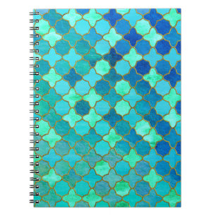 Mint Aqua Teal Gold Oriental Moroccan Tile pattern Notebook