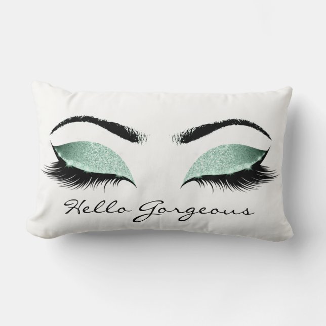 Mint Aqua Tiffany Makeup Lashes Hello Gorgeous Lumbar Cushion (Front)