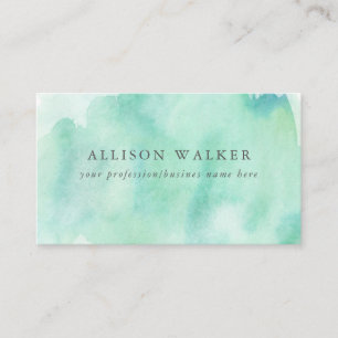 Mint Aqua Watercolor Modern Professional Business Card