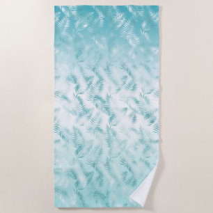Mint Aqua White Tropical Leaves Beach Towel