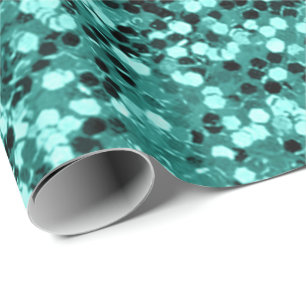 Mint Aquatic Water  Sequin Glitter Shiny Effect Wrapping Paper