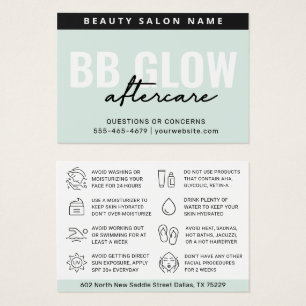 Mint BB Glow Facial After Care Instruction Card
