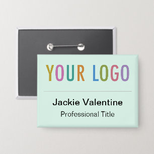 Mint Big Button Badge Employee Name Tag with Logo