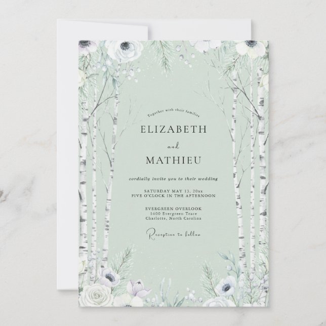 Mint Birch Forest Eucalyptus Wedding Invitation (Front)