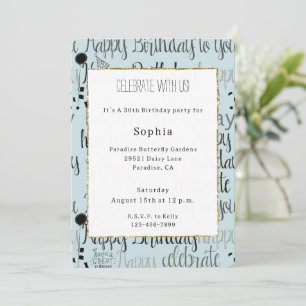 Mint Birthday Celebration Balloons Confetti  Invitation