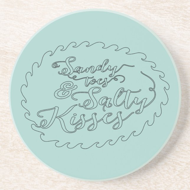 Mint Black Beach Sand Salty Kisses Coaster (Front)