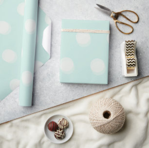 Mint/Black Bokeh Polka Dots Minimalist Pattern Wrapping Paper