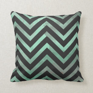Mint Black Chevron Cushion