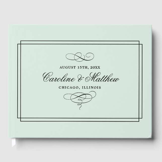 Mint | Black Elegant Wedding Guest Books (Front)
