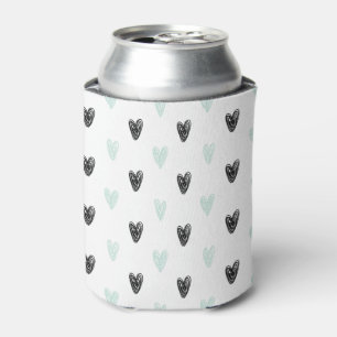 Mint & Black Hearts Doodles Pattern Girly Can Cool Cooler