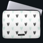Mint & Black Hearts Doodles Pattern Personalised Laptop Sleeve<br><div class="desc">Cute and modern personalised latop sleeve featuring mint and black hearts pattern and modern calligraphy. You can personalise this product by adding a name or a short phrase.</div>