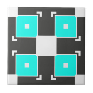 Mint Black & White Chequered Geometric Pattern Tile